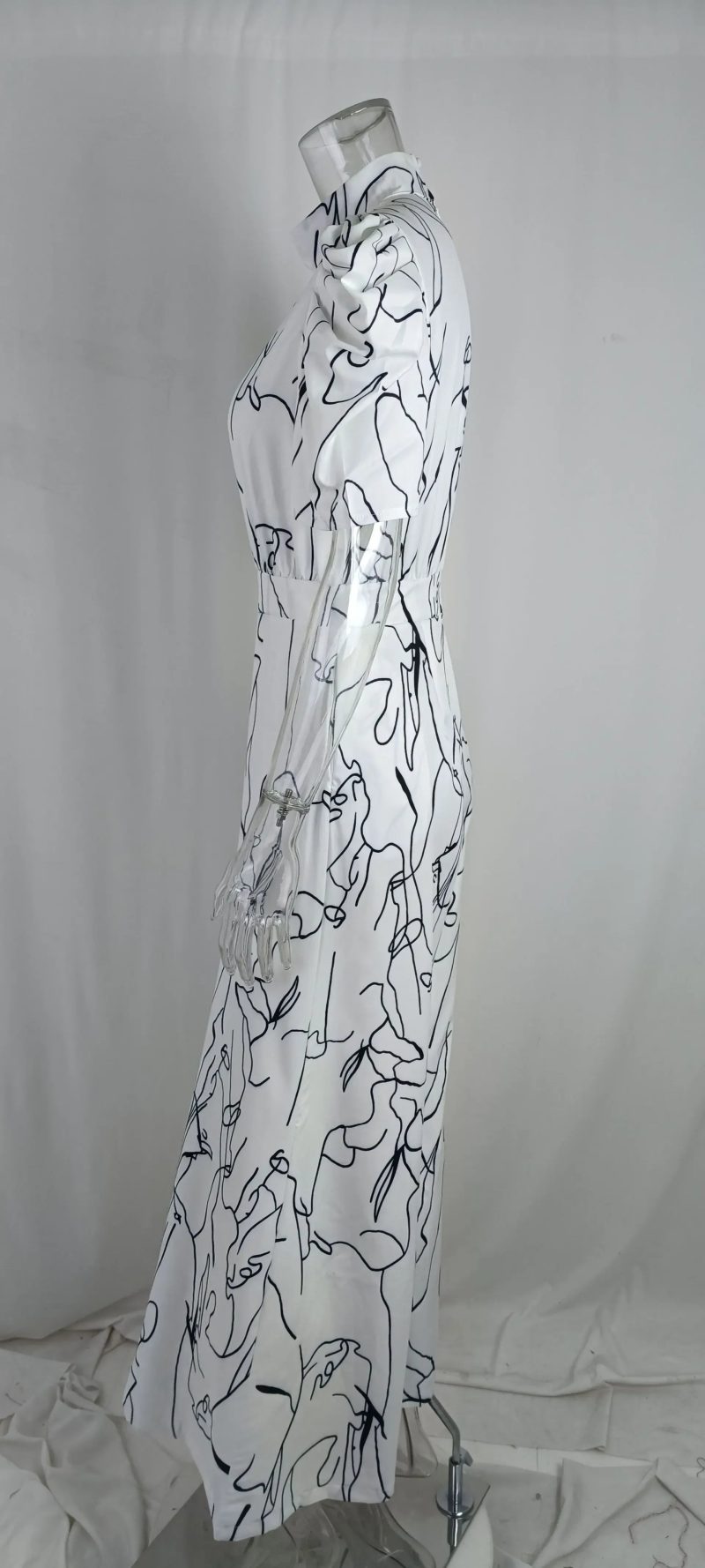 Elegant Short-sleeved Neck Art Printing Jumpsuit - Image 5